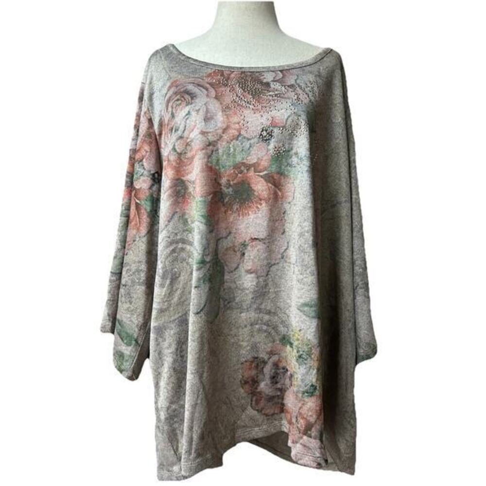 One World Embroidered Floral‎ Tunic Top Sz 2X Cottage Boho Fairy